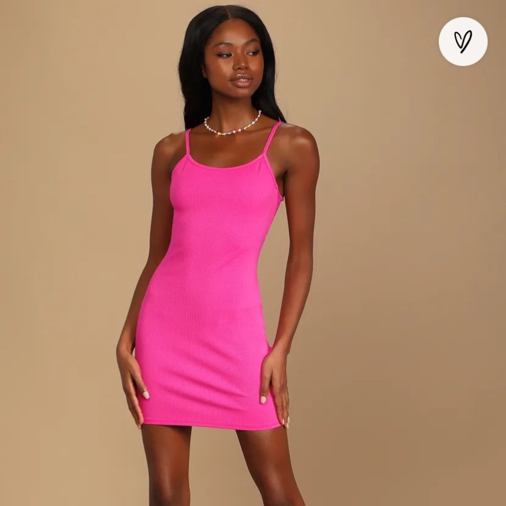 NWT Lulu’s Hot Pink Twist Bodycon Twist-back Ribbed Mini Dress Size L
